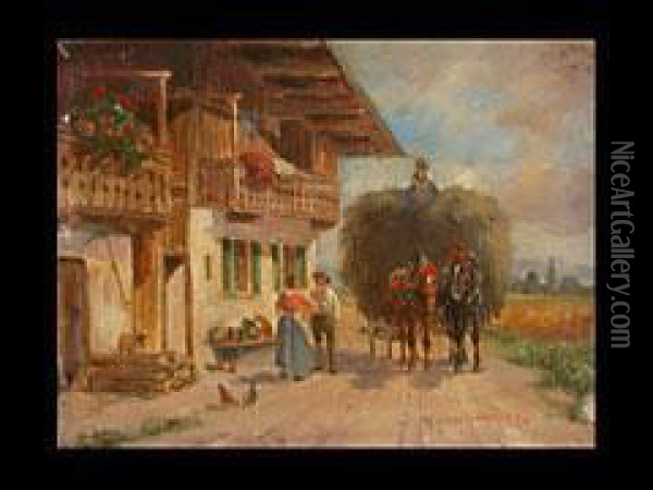 Heuerntewagen Vor Einem Bauernhof Oil Painting - Ludwig Muller-Cornelius
