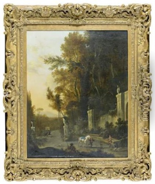 Paysage De Parc Au Cavalier Oil Painting - Frederick De Moucheron
