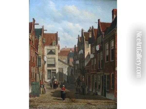 An Amsterdam Backstreet Oil Painting - Oene Romkes De Jongh