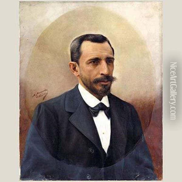 Retrato De Caballero Vizcaino Oil Painting - Macario Marcoartu Y Coicoechea