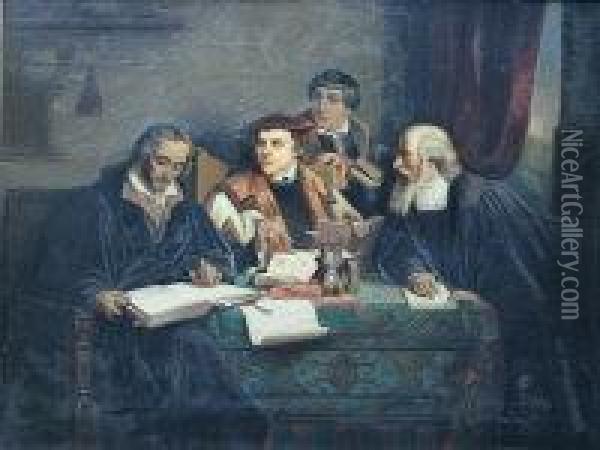 Martin Luther Surrounded By Protestant Reformers Oil Painting - Louis Hersent