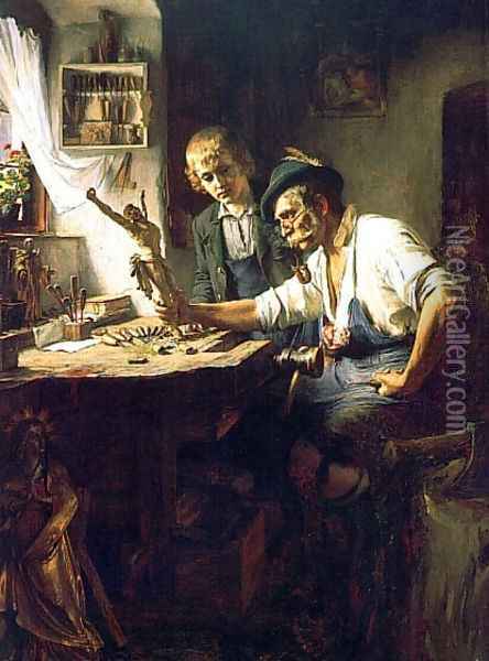 Woodcarver of Obermmergau Oil Painting - Toby Edward Rosenthal