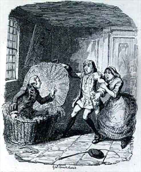 Booth discovered in the Hamper Oil Painting - George Cruikshank I