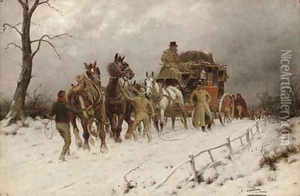 A halt in the snow Oil Painting - Henry William Standing