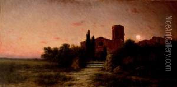 Paisaje Con Iglesia Oil Painting - Modesto Urgell y Inglada