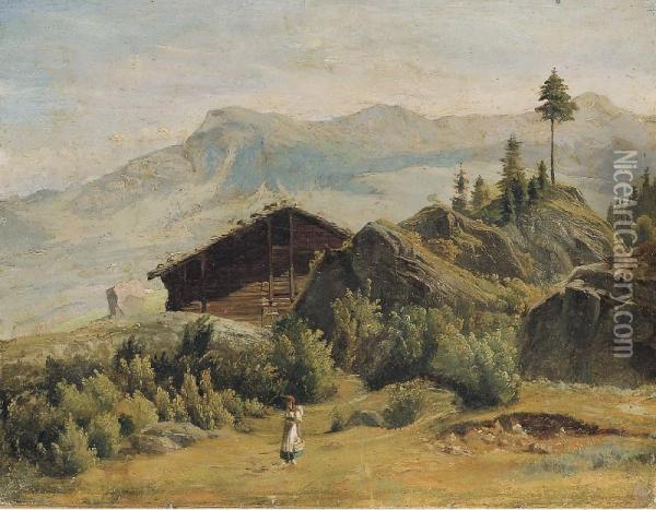Paesaggio Montano Con Rifugio Oil Painting - Maximilien De Meuron