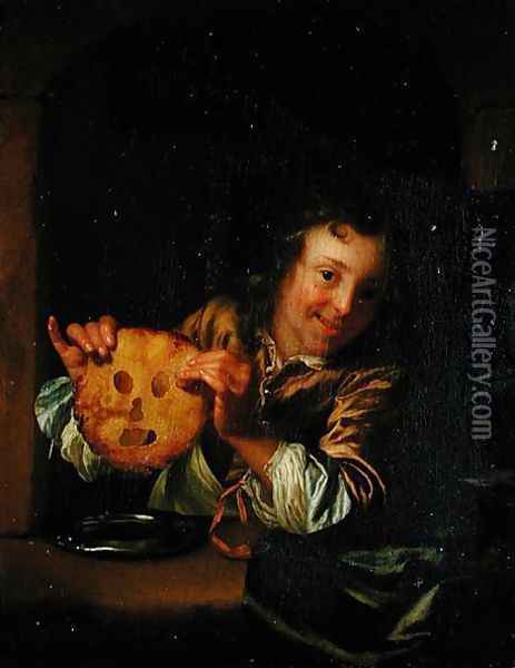 Boy with Pancakes Oil Painting - Godfried Schalcken