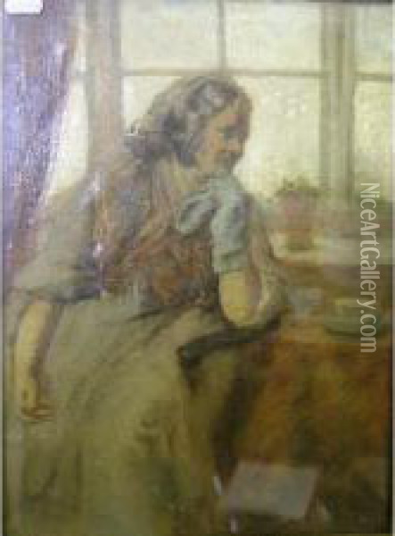 Impressionisticstudy Of An Elderly Lady Before A Window Oil Painting - James Elder Christie