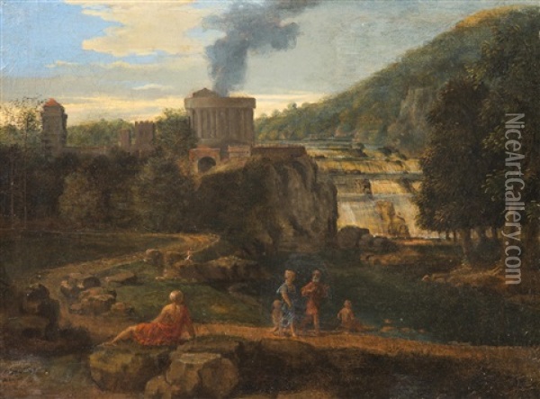 Landscape With A Burning Ancient Temple Oil Painting - Gaspard Dughet