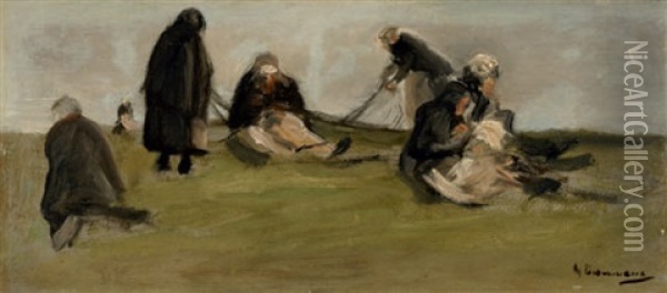 Netzflickerinnen (study) Oil Painting - Max Liebermann