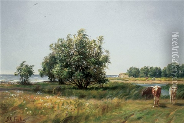Coastal Scene With Cattle Oil Painting - John Colin Forbes