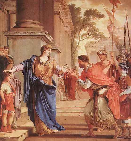 Cornelia Refusses the Crown of the Ptolomai 1646 Oil Painting - Laurent De La Hire