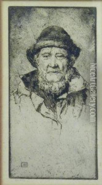 Head Of A Fisherman Oil Painting - Alfred Hartley