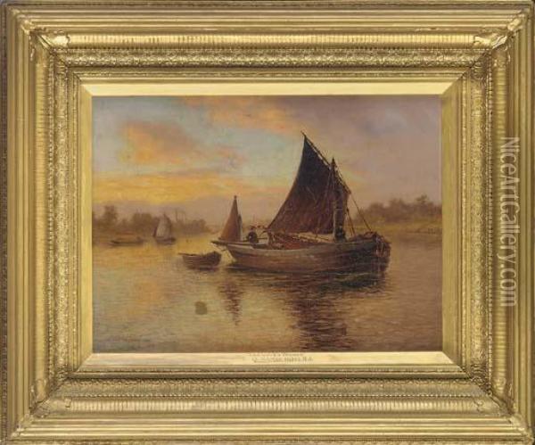 Vessels On The Upper Thames Oil Painting - Charles Napier Hemy