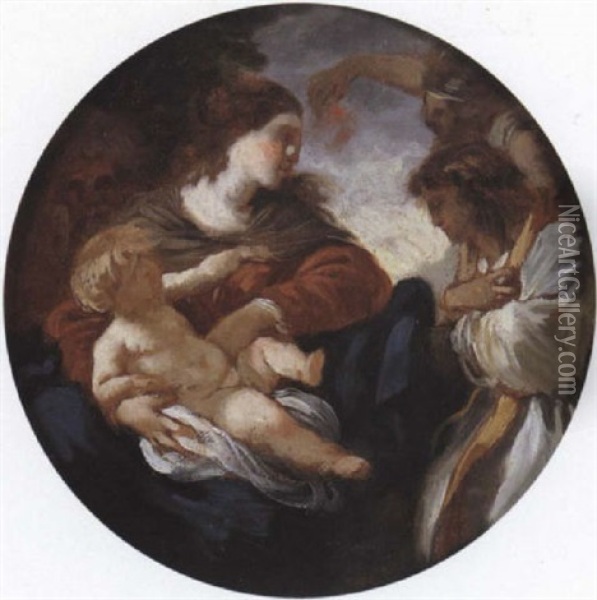 La Vierge Et L'enfant Jesus Avec Deux Anges Oil Painting - Jean Jacques Lagrenee the Younger
