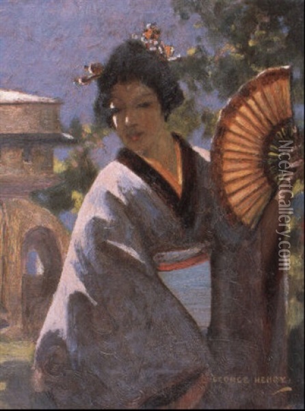 Geisha With A Fan Oil Painting - George Henry