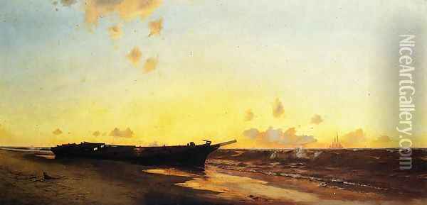 Wreck at Rockaway Oil Painting - Warren W. Sheppard