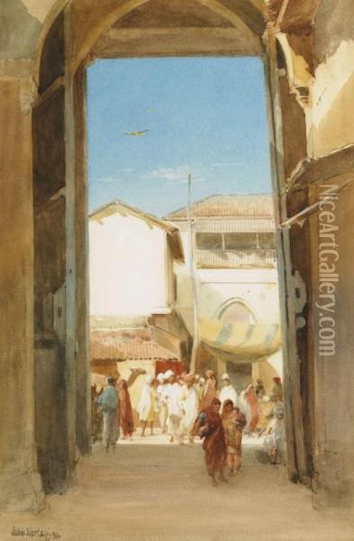 Gateway Street In Ahmedabad Oil Painting - John Jnr. Varley