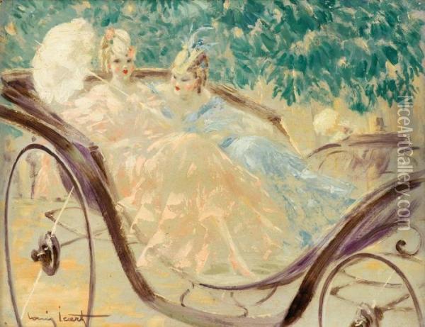 Two Elegant Ladies In A Carriage Oil Painting - Louis Icart