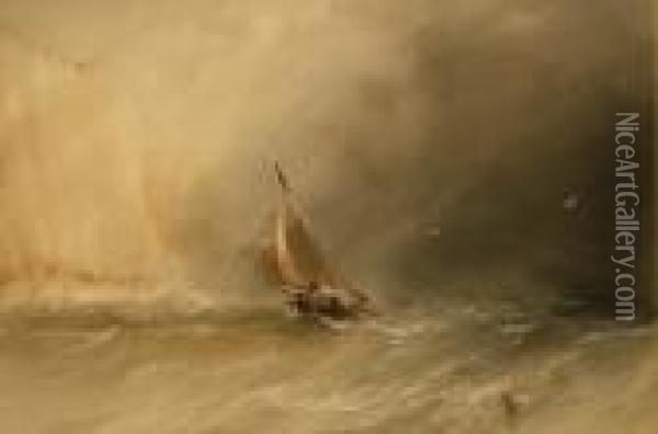 Sailing Boat At The Cliff Foot Oil Painting - Henry Barlow Carter