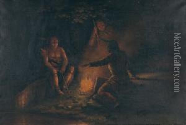 Indian Encampment Oil Painting - Georges Marie Joseph Delfosse