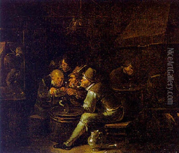 Pesants Drinking In A Tavern Oil Painting - Egbert van Heemskerck the Younger