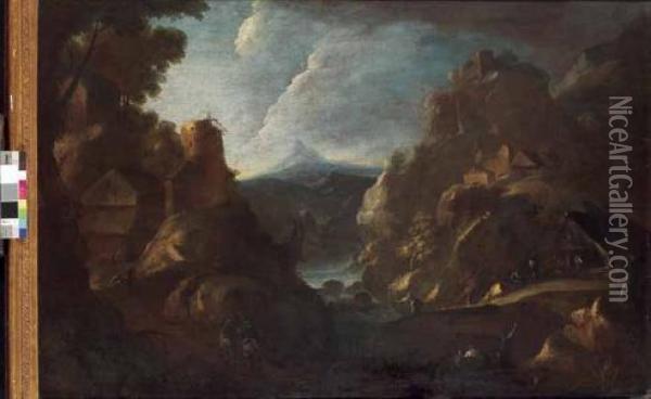 Paesaggio Rupestre Con Viandanti Oil Painting - Pieter the Younger Mulier