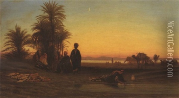 Evening Rest By The Nile Oil Painting - Charles Theodore (Frere Bey) Frere