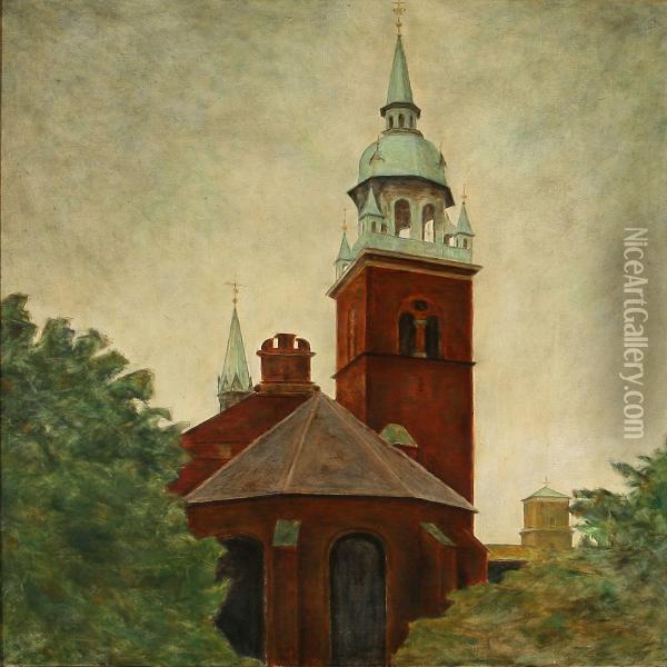 View From The Church Of The Holy Spirit In Copenhagen Oil Painting - Svend Hammershoi