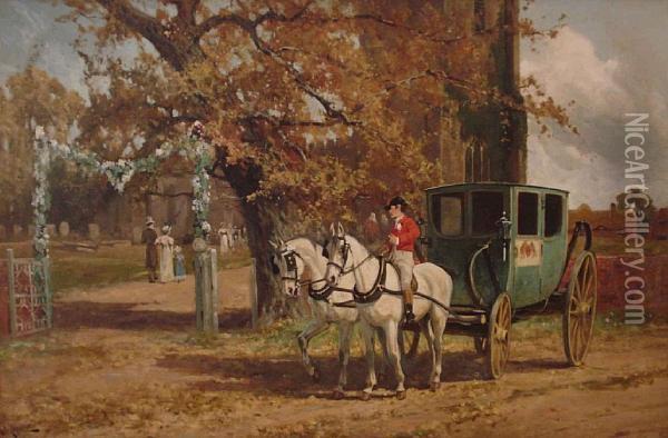 Carraige Awaiting The Wedding Party Oil Painting - Arthur Walker Redgate