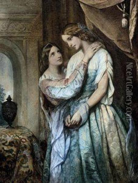 Rosalind And Celia: 'but Is This All For Your Father?' Oil Painting - Margaret Gillies