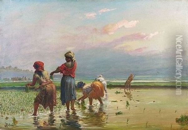 Dans La Riziere Oil Painting - Henri Ratova