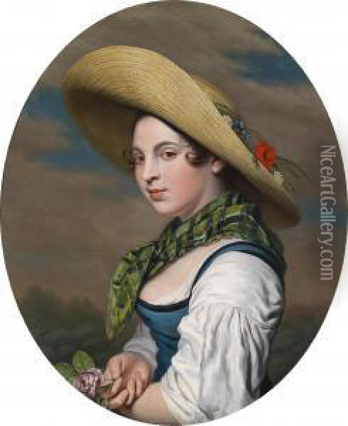 Ayoung Girl With A Straw Hat And A Rose Oil Painting - Pieter Christoffel Wonder