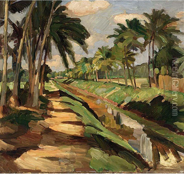 A View Of An Indonesian Landscape Oil Painting - Jan Frank Niemantsverdriet