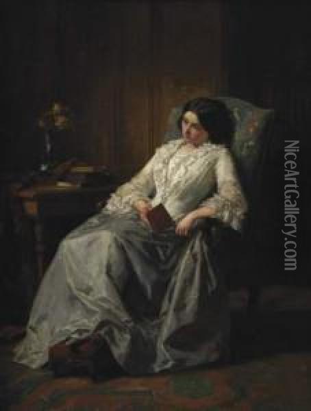 Portrait De Jeune Femme Au Livre Oil Painting - Jules Trayer