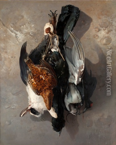 Stilleben Med Faglar Och Hare Oil Painting - Theodor Lundh