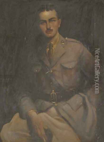 Portrait of Charles Chetwynd, seated three-quarter-length, in Officer's uniform Oil Painting - Hal Hurst