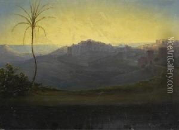 Orientalische Stadt Am Meer Im Abendlicht Oil Painting - Johann Martin Bernatz