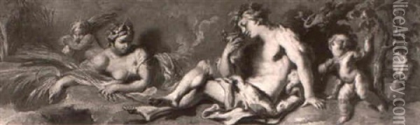 Bacchus And Ceres Oil Painting - Giovanni Antonio Pellegrini