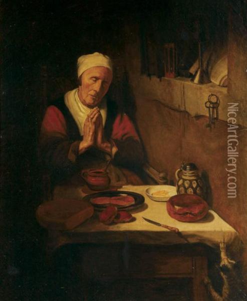 An Old Woman Praying Oil Painting - Nicolaes Maes