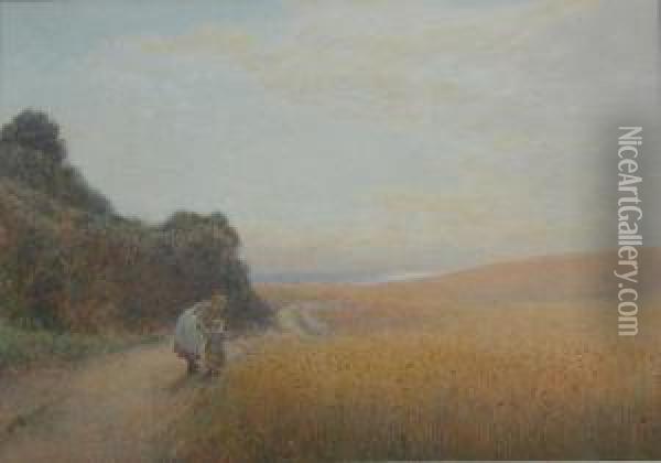 A Walk By The Cornfield Oil Painting - John White