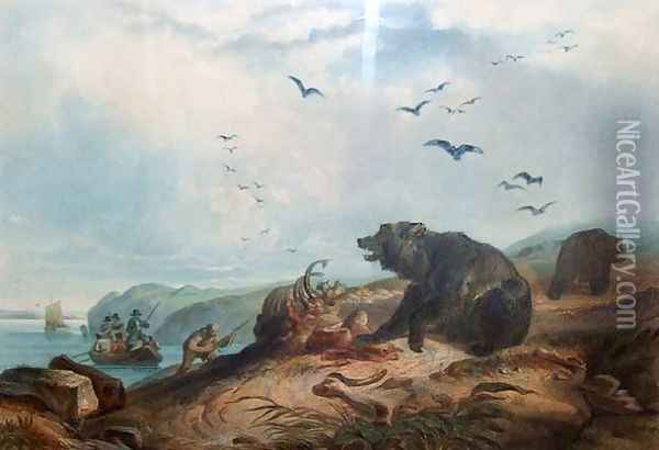 Hunting the Grizzly Bear Oil Painting - Karl Bodmer