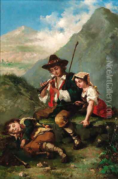 Rousing the sleeping shepherd boy Oil Painting - Italian School