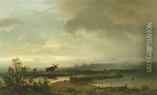 Landskap Med Algar Oil Painting - Axel Wilhelm Nordgren