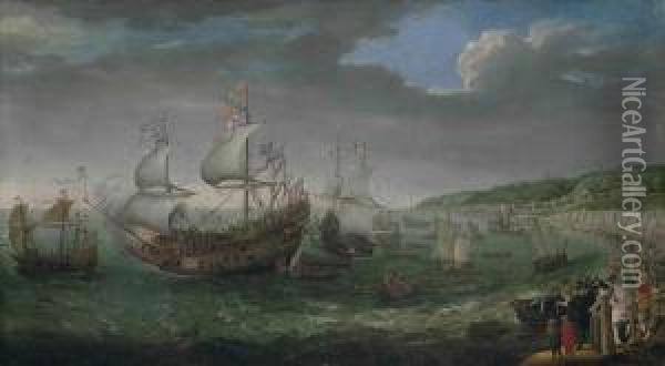 The Embarkation Of The Elector Palatine In The 'prince Royal' Atdover Oil Painting - Adam Willaerts