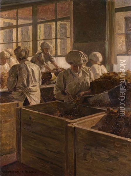 Arbeiterinnen In Einem Lebensmittelbetrieb Oil Painting - Walter Firle