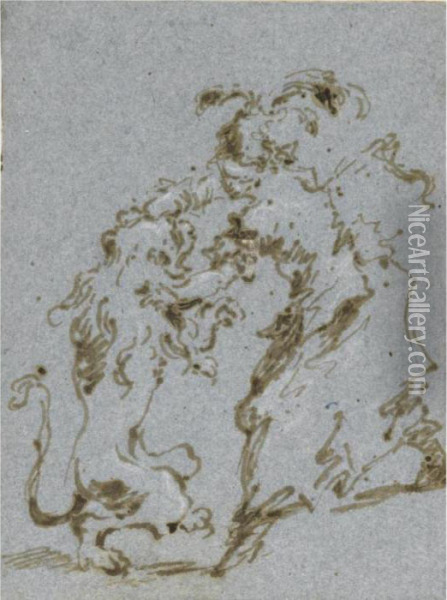Woman Dancing With A Lion Oil Painting - Francesco Guardi