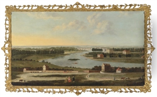 View Of The Thames From Richmond Hill, With Figures In The Foreground Oil Painting - Antonio Joli