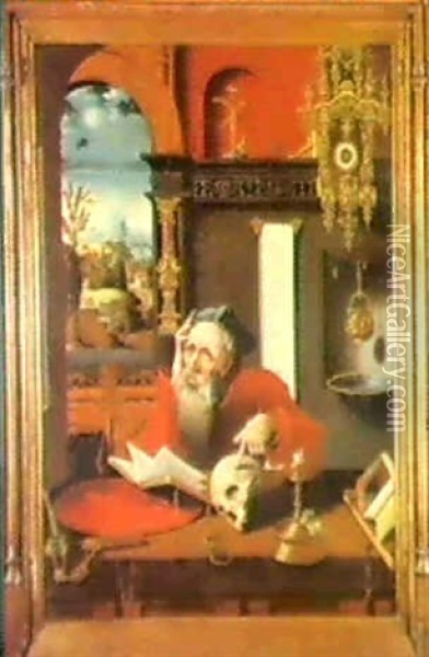 St Jerome In His Study Oil Painting - Pieter Coecke van Aelst the Elder