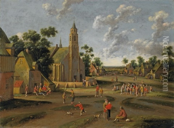 Dorfansicht Mit Reicher Staffage Oil Painting - Cornelis Droochsloot